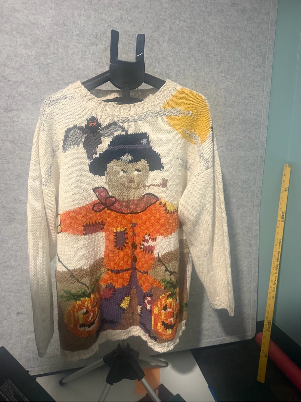 Crystal Kobe Cream Halloween Scarecrow Knit Crewneck Sweater Size 22W